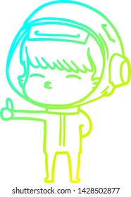 cold gradient line drawing of a cartoon curious astronaut giving thumbs up