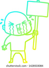 cold gradient line drawing of a cartoon crying bald man