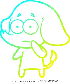 cold gradient line drawing of a cartoon unsure elephant