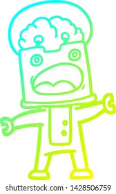 cold gradient line drawing of a cartoon robot