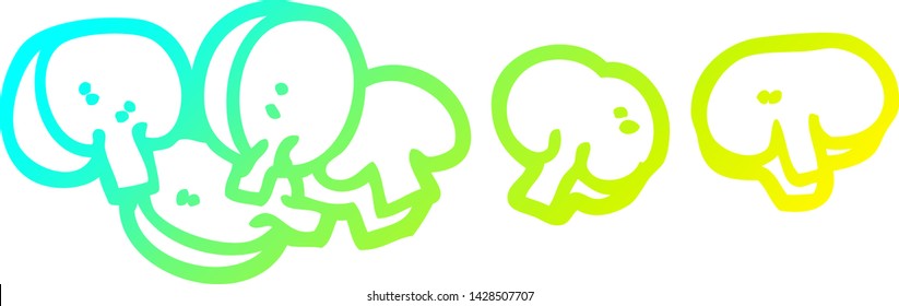 dibujo en línea de gradiente frío de una caricatura de hongos cortados