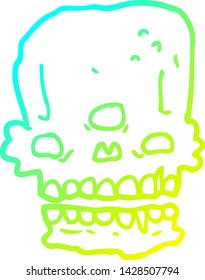 dibujo de línea de degradado frío de un cráneo espeluznante de dibujos animados