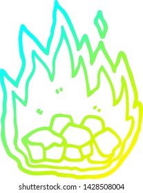 cold gradient line drawing of a cartoon burning coals