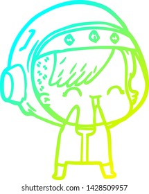 cold gradient line drawing of a cartoon laughing astronaut girl 