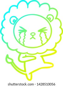 dibujo de una línea de gradiente frío de un león llorando caricatura