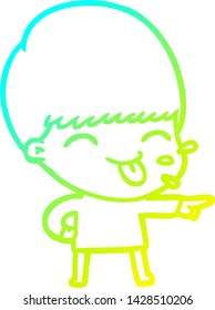 cold gradient line drawing of a cartoon boy sticking out tongue