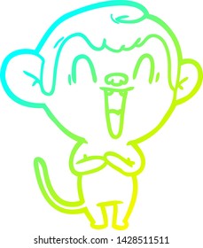 cold gradient line drawing of a cartoon laughing monkey
