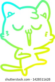 dibujo de línea de degradado frío de un gato de dibujos animados cantando