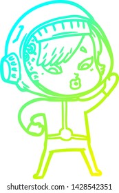 cold gradient line drawing of a cartoon astronaut woman
