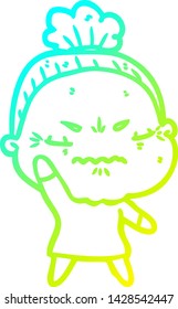 dibujo de línea de gradiente frío de una vieja fastidiada