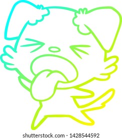cold gradient line drawing of a cartoon disgusted dog