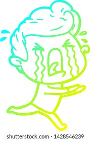 cold gradient line drawing of a cartoon crying man