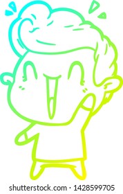 cold gradient line drawing of a cartoon excited man