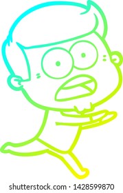 desenho de linha de gradiente frio de um desenho animado homem chocado