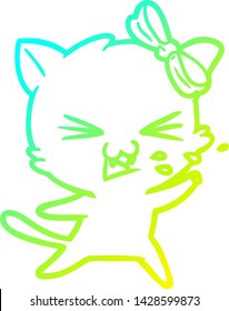 dibujo de línea de degradado frío de un gato de dibujos animados