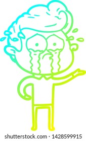 cold gradient line drawing of a cartoon crying man