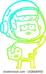 cold gradient line drawing of a cartoon tired astronaut