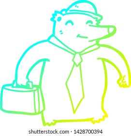 dibujo de línea de degradado frío de un oso de negocios de dibujos animados