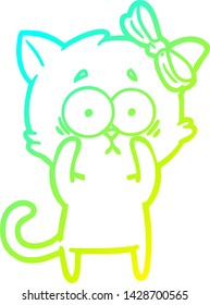 cold gradient line drawing of a cartoon cat