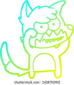 cold gradient line drawing of a cartoon grinning fox