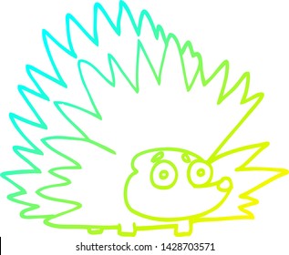 cold gradient line drawing of a cartoon spiky hedgehog
