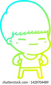 cold gradient line drawing of a cartoon smug boy