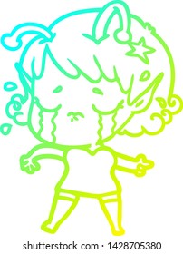 linha de gradiente frio desenho de um desenho animado chorando menina alienígena