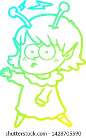dibujo de línea de gradiente frío de una chica alienígena