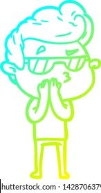 cold gradient line drawing of a cartoon cool guy