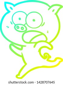 cold gradient line drawing of a cartoon pig running