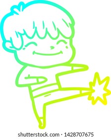 dibujo de línea de gradiente frío de un niño feliz de caricatura