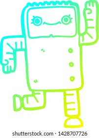 dibujo de línea de degradado frío de un robot de dibujos animados