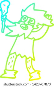 cold gradient line drawing of a cartoon cave man