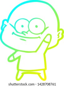 cold gradient line drawing of a cartoon bald man staring