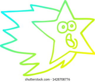 cold gradient line drawing of a cartoon shooting star