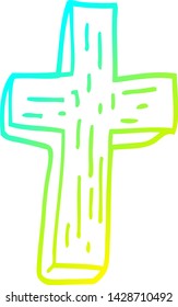 kalte Farbverlauf-Linienzeichnung eines Cartoon-Holzkreuzes