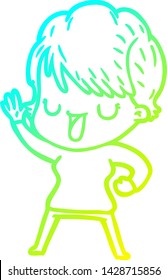 dibujo de línea de gradiente frío de una mujer de dibujos animados hablando
