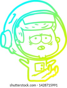cold gradient line drawing of a cartoon tired astronaut