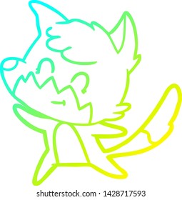 cold gradient line drawing of a cartoon friendly fox