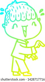 dibujo de una línea de degradado frío de un niño feliz de dibujos animados sorprendido