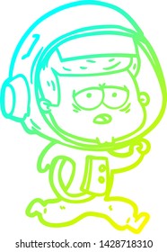 cold gradient line drawing of a cartoon tired astronaut