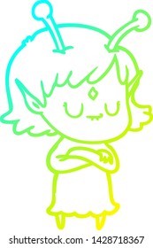 dibujo de línea de gradiente frío de una chica alienígena