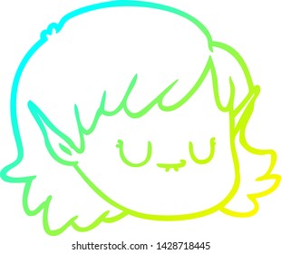 cold gradient line drawing of a cartoon elf girl