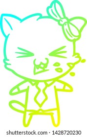 dibujo de línea de degradado frío de un gato de dibujos animados