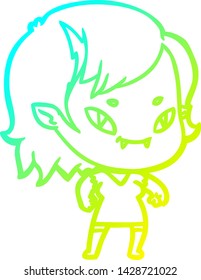 cold gradient line drawing of a cartoon friendly vampire girl