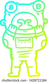 cold gradient line drawing of a cartoon alien gasping in surprise