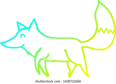 kalte Farbverlauf-Linienzeichnung eines Cartoon Wolfs