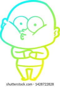 cold gradient line drawing of a cartoon bald man staring