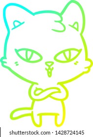 cold gradient line drawing of a cartoon cat