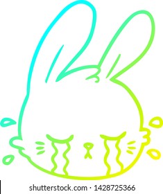 cold gradient line drawing of a cartoon rabbit face crying